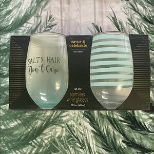 Savor & Celebrate Stemless Wine Glasses - Blue and Clear